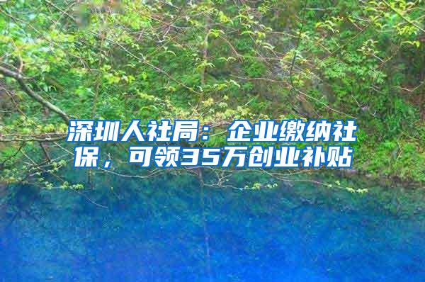 深圳人社局：企业缴纳社保，可领35万创业补贴