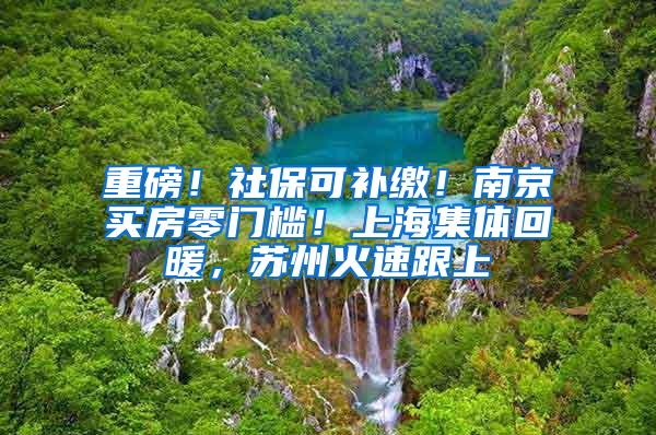 重磅！社保可补缴！南京买房零门槛！上海集体回暖，苏州火速跟上