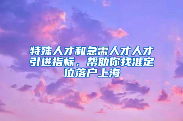 特殊人才和急需人才人才引进指标，帮助你找准定位落户上海