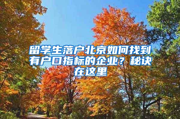 留学生落户北京如何找到有户口指标的企业？秘诀在这里