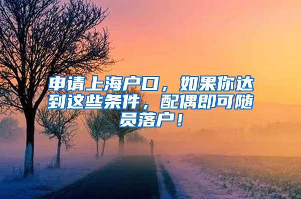 申请上海户口，如果你达到这些条件，配偶即可随员落户！