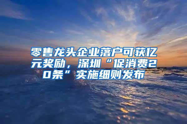 零售龙头企业落户可获亿元奖励，深圳“促消费20条”实施细则发布