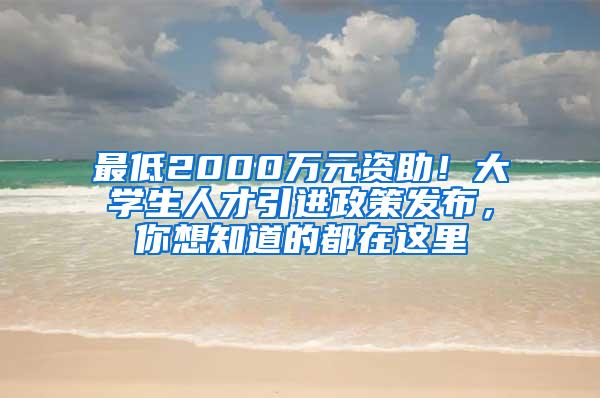 最低2000万元资助！大学生人才引进政策发布，你想知道的都在这里