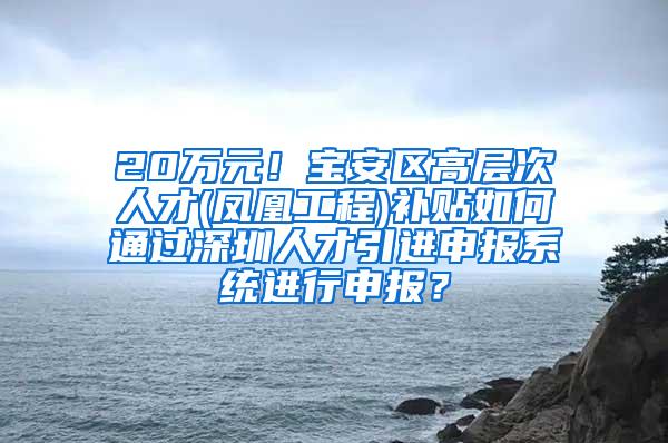 20万元！宝安区高层次人才(凤凰工程)补贴如何通过深圳人才引进申报系统进行申报？