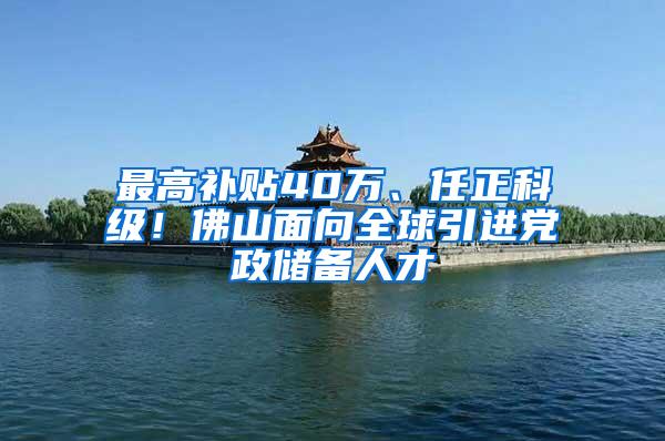 最高补贴40万、任正科级！佛山面向全球引进党政储备人才