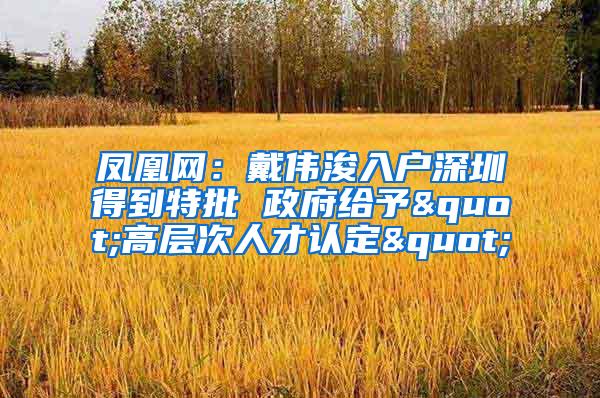 凤凰网：戴伟浚入户深圳得到特批 政府给予"高层次人才认定"