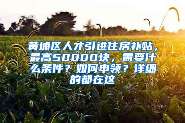 黄埔区人才引进住房补贴，最高50000块，需要什么条件？如何申领？详细的都在这