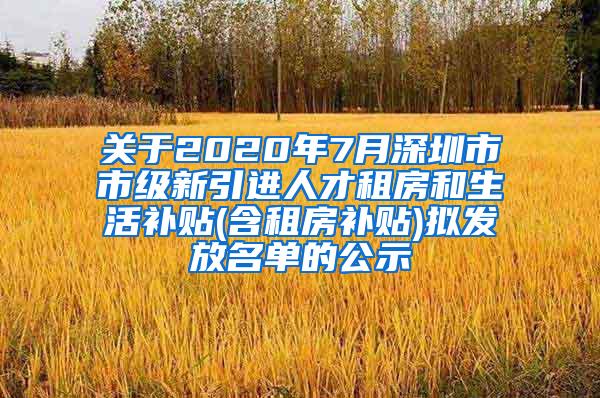 关于2020年7月深圳市市级新引进人才租房和生活补贴(含租房补贴)拟发放名单的公示