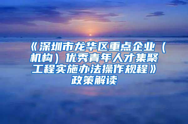 《深圳市龙华区重点企业（机构）优秀青年人才集聚工程实施办法操作规程》政策解读