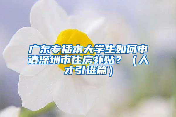 广东专插本大学生如何申请深圳市住房补贴？（人才引进篇）