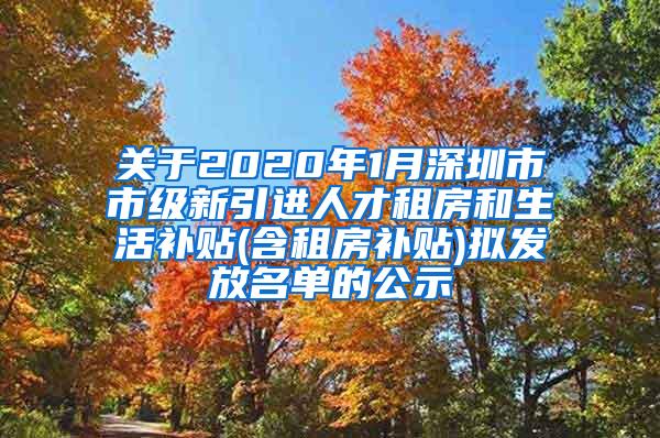 关于2020年1月深圳市市级新引进人才租房和生活补贴(含租房补贴)拟发放名单的公示