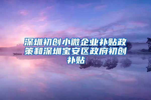 深圳初创小微企业补贴政策和深圳宝安区政府初创补贴