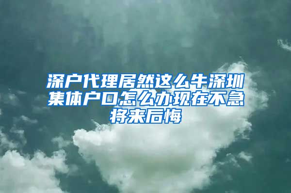 深户代理居然这么牛深圳集体户口怎么办现在不急将来后悔