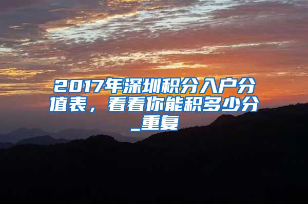 2017年深圳积分入户分值表，看看你能积多少分_重复