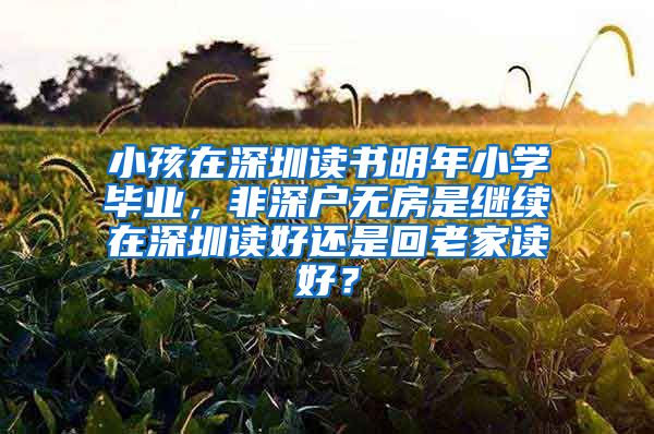 小孩在深圳读书明年小学毕业，非深户无房是继续在深圳读好还是回老家读好？