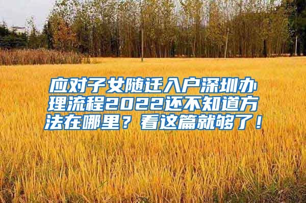 应对子女随迁入户深圳办理流程2022还不知道方法在哪里？看这篇就够了！
