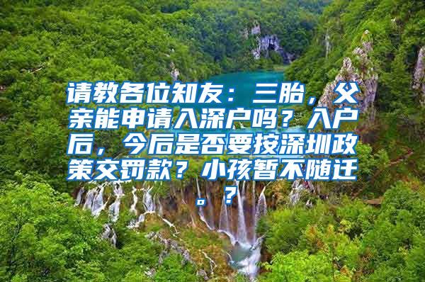 请教各位知友：三胎，父亲能申请入深户吗？入户后，今后是否要按深圳政策交罚款？小孩暂不随迁。？