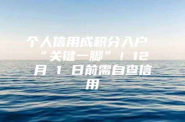 个人信用成积分入户“关键一脚”！12 月 1 日前需自查信用