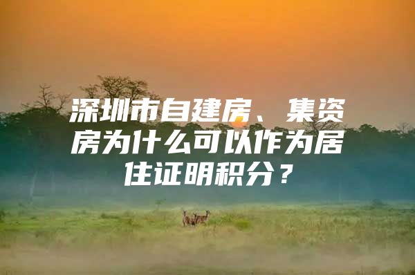 深圳市自建房、集资房为什么可以作为居住证明积分？