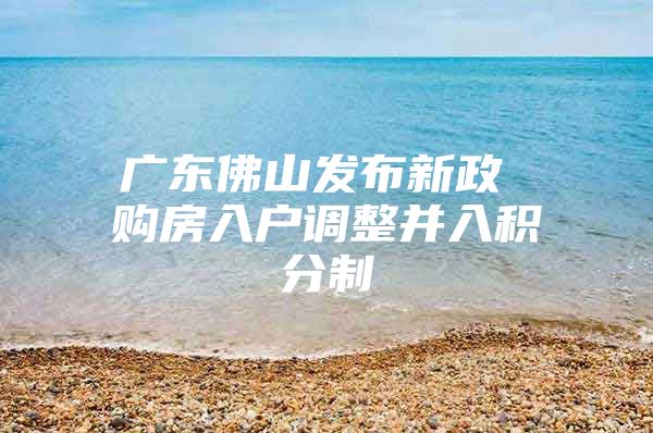 广东佛山发布新政 购房入户调整并入积分制